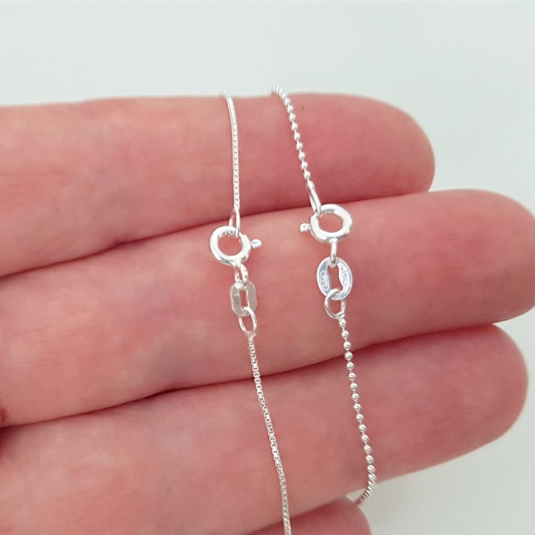 925 Sterling Silver Chain, Dainty Silver Box Chain, Ball Beaded Lightweight Chain, Finished Chain For Necklace, Minimalist Simple Chain.