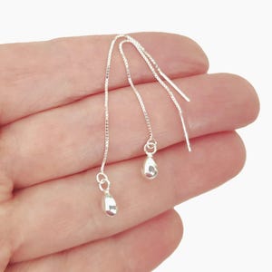 Sterling Silver Small Teardrop Threaders, Pull Through Chain Earrings, Minimalist Everyday Jewelry.