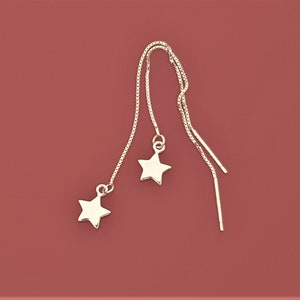 Dainty Sterling Silver Threader Earrings, Tiny Star Charm Dangle Earrings, Long Chain Drop Earrings, Multiple Piercing Earrings