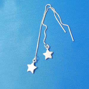 Dainty Sterling Silver Threader Earrings, Tiny Star Charm Dangle Earrings, Long Chain Drop Earrings, Multiple Piercing Earrings.