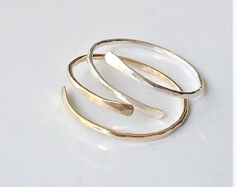 Bypass Silver Stacking Ring, Dainty Skinny Ring, Gold Skinny Minimalist Ring, Gold Filled  Ring, Sold As One Ring.
