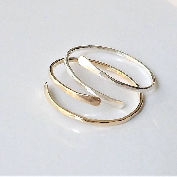 Bypass Silver Stacking Ring, Dainty Skinny Ring, Gold Skinny Minimalist Ring, Gold Filled  Ring, Sold As One Ring.