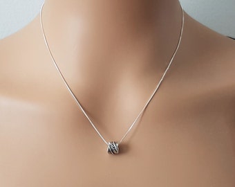 Sterling Silver Leaf Bead Charm Necklace, Dainty Box Silver Chain Necklace, Cute Elegant Simple Jewelry.