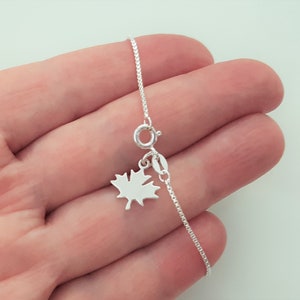 Dainty Sterling Silver Bracelet, Small Maple Charm Bracelet, Thin Silver Chain Bracelet with Maple Leaf Charm, Minimalist Jewelry.