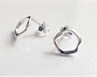 Genuine 925 Sterling Silver Circle Stud Earrings Round Shape Simple Earrings