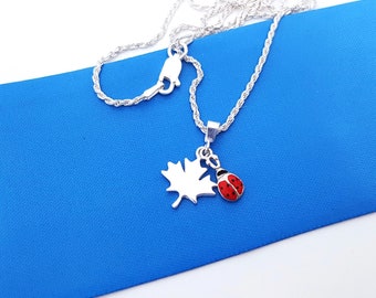 925 Silver Maple Leaf Necklace, Sterling Silver Chain necklace, Small Leaf Charm Pendant, Jewelry for Women
