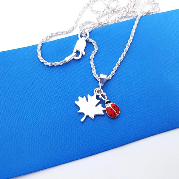 925 Silver Maple Leaf Necklace, Sterling Silver Chain necklace, Small Leaf Charm Pendant, Jewelry for Women