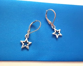 Tiny Star Charm S925 Sterling Silver Pendant Huggie Hoop Earring Drop Dangle Earrings.