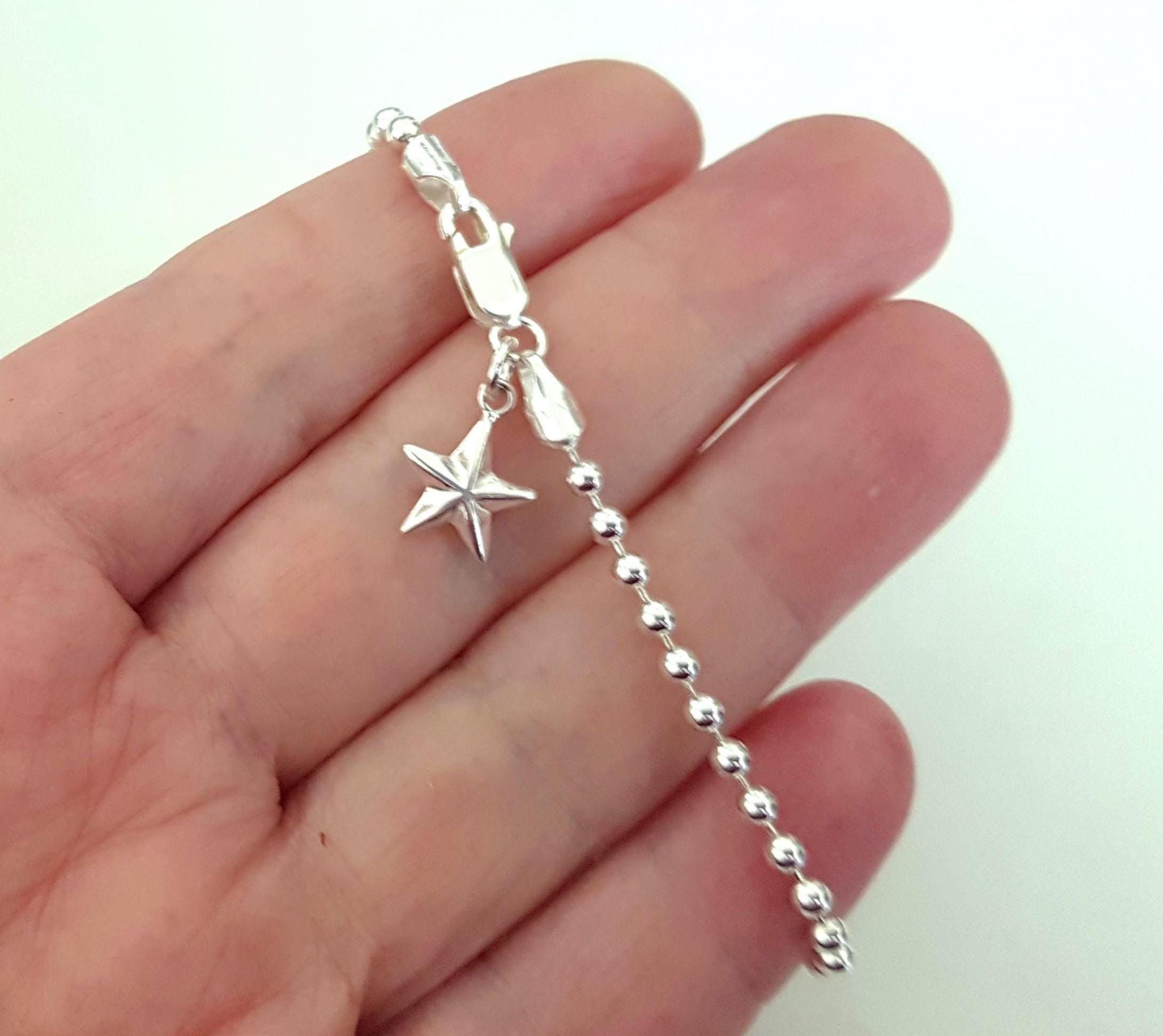 ブレスレット Star Ball Chain Bracelet #5931 Sterling Silver Star Bracelet, Silver Ball Beaded Chain