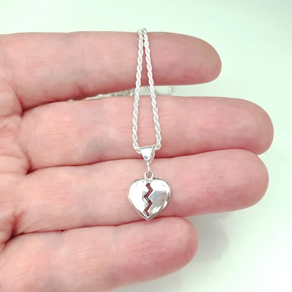 Broken Heart Pendant Necklace, Dainty Ball Chain Necklace, Sterling Silver Love Necklace, Trendy Simple Minimalist Jewelry, Gift for Her.