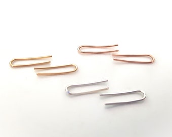 Gold Ear Climbers, Silver Climber Earrings, 0.5 " Long Thin Line  Earrings, Rose Gold Skinny Sweepers, Short Ear Pins.