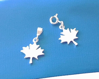Sterling Silver Maple Leaf Charm Pendant, Canada Symbol Patriotic Jewelry.
