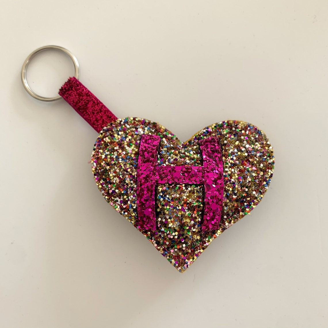 Glitter heart keyring personalised keyring monogram keyring Etsy