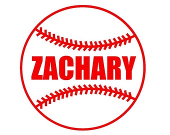 May include: Red baseball with white stitching and the name "ZACHARY" printed in red.