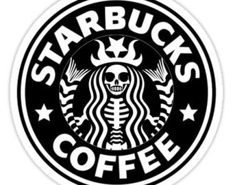 Starbucks coffee decal, Mermaid Skull coffee decal, Goth style decal for Yeti, rtic tumbler, coffee cup, laptop, car decal