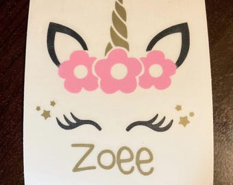 Personalized Sleeping Unicorn Decal: Tumbler, Laptop, Car