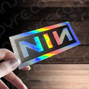 NIN Holographic Iridescent Vinyl Decal Sticker 4.5 x 2.0in | Rock Nine Inch Nails Industrial Rock