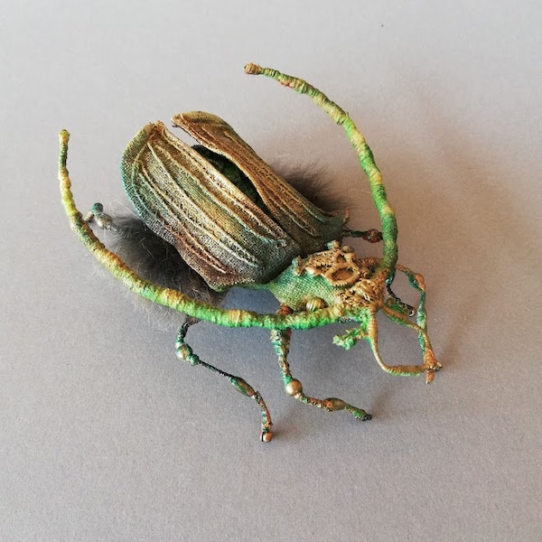 Beetle brooch, fiberart, soft sculpture, textile art jewelry, textil art, insect, Soft sculptur,home decor, unique design