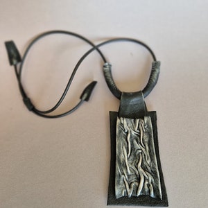 Statement designer necklace, black brown leather necklace, leather necklace, long oversize leather necklace, extravagant black necklace