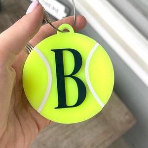 Personalized Tennis Bag Tag Tennis Ball Keychain Custom Initial Monogram Tennis Player Gift Team Tournament Sports Bag ID Accessory Present