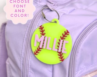 Softball Bag Tag | Personalized Bag Tag | Softball Keychain | Softball Gift | Gift for Boy | Gift for Girl | Stocking Stuffer