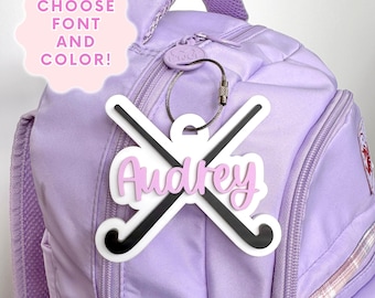 Field Hockey Bag Tag for Kids Custom Name Field Hockey Keychain for Field Hockey Team Gift for Coach Gift Girl Stocking Stuffer