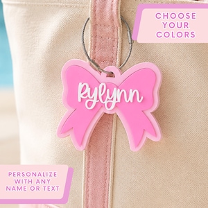 Bow Keychain Personalized Bow Bag Tag Personalized Gift Backpack Tag Gift for Boy Gift for Girl Bogg Bag Tag Stocking Stuffer