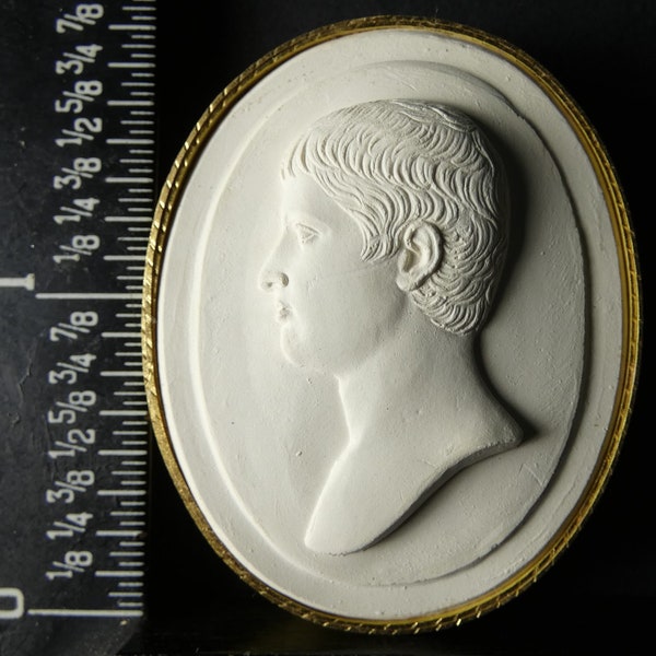 Antique grand tour circa 1840 plaster intaglio cameo 57 by Paoletti shows Emperor Augustus