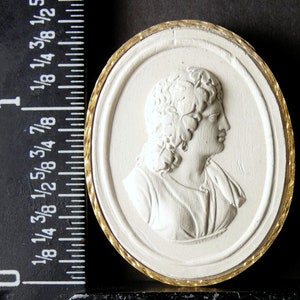Antique grand tour circa 1840 plaster intaglio cameo 11 by Paoletti shows the Muse Melpomene