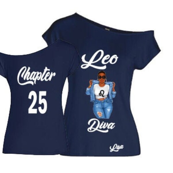 Leo Curvy Diva Zodiac Off the Shoulder Shirt-Leo Women's Birthday Shirt-Personalize with Chapter and Name