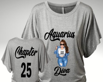 Aquarius Curvy Diva Personalized Dolman Shirt- Aquarius Women's Birthday Shirt-Personalize with Chapter and Name