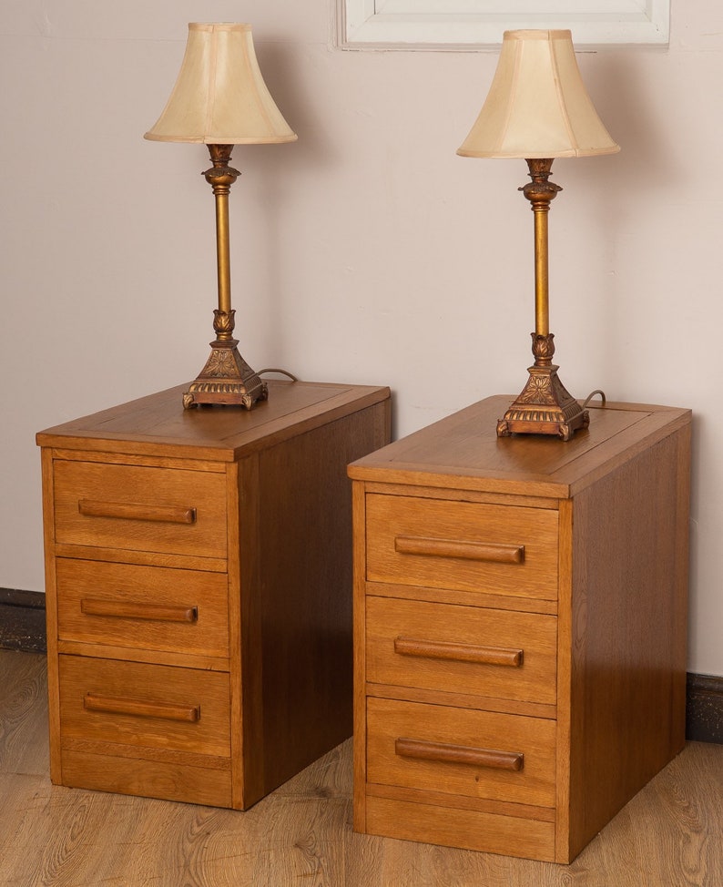 Vintage Pair Oak Bedside Side Drawers Chest of Drawers Etsy UK