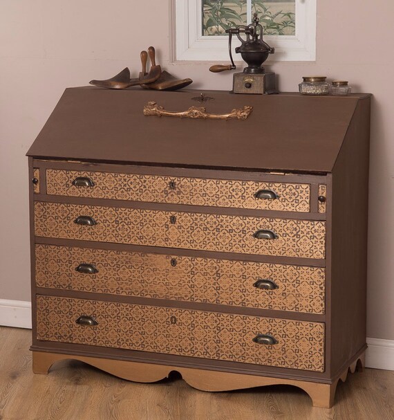 Vintage Oak Bureau Writing Desk Chest Of Drawers Etsy