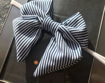 Navy Bow Headband, Sailor Bow, Baby Nylon Headband, White Bow Headband, Baby Girl Headband, Nylon Headband, Nautical Headband, Baby Toddler