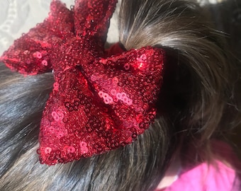 Red Bow Baby Girl, Red Bow Hair Clip, sparkly Baby Hair Bow, Baby Bows, Baby Girl Bow, Sequin Hair Bow, Glitter Bows, Large Bow