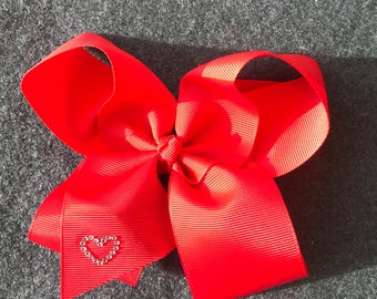 Valentine’s Day baby hair bow, red hair bow, nylon headband, big hair bow, large bow, girls hair bow, heart hair bow, toddler hair bow