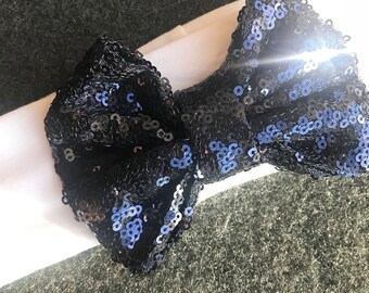 Navy Blue Sequin Sparkling Hair Bow Cotton Headband, Nautical Bow Headband, Sequin Hair Bow, Big Bow Headwrap, Toddler Turban, Baby Bows