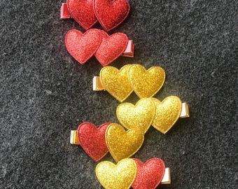 Valentines Day Hair Clips, Glitter Heart Clips, Set of Valentines Day Hair Clips, Pigtail Clips, Toddler, Little Girl, Heart Hair Clips