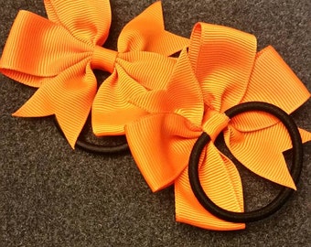 Orange 3 Inch Boutique Pinwheel Hair Bow Tie, Bow Hair Tie, Baby Bows, Toddler Bows, Hair Ties, Ponytail Holder, Hair Rope