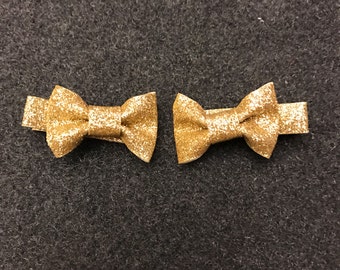 Set of Glitter Bow Hair Clips,  Baby Bow Hair Clips, Sparkle Gold Bows,  Mini Bows, Pigtail Bows, Gold Glitter Hair Clips, Sparkly Bows