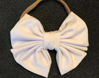 White Bow Nylon Headband, Baby Bows, Baby Headbands, Large Bow Nylon Headband, Nylon Baby Headband, Baby Nylon Headband, Toddler Bows
