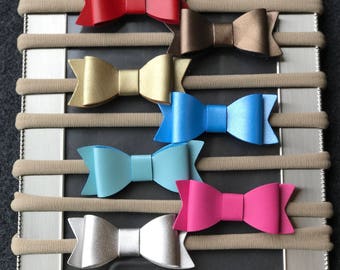Baby Bow Nylon Headband, Set of 8 Nylon Baby Headband, Faux Leather Bow Headband, Baby Bows, Nylon Headbands, Newborn Bows, Bow Headbands