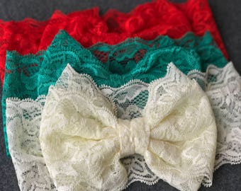 Christmas Baby Headbands, Lace Bow Headbands, Baby Bows, Baby Headbands, Toddler Headbands , Baby Girl, Big Bows, Red Bow, Christmas