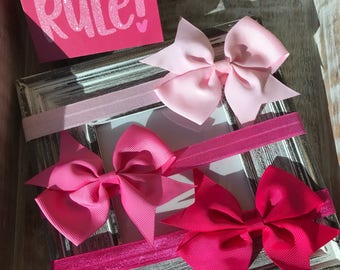 Bow headband set, pink bow headbands, baby bows, baby headbands, baby girl headbands, infant headbands, newborn headband, toddler headbands