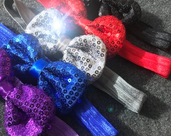 Set of 5 Sequin Bow Headbands, Baby Bows, Puffy Sequin Bow Headbands, Sparkly Bows, Baby Bows Headbands, Toddler, Newborn, Infant Headband