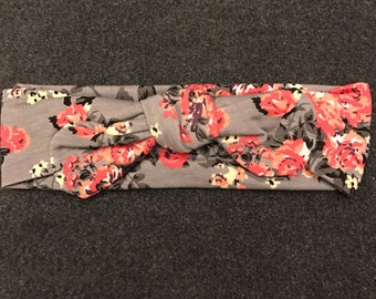 Snapchat Gray Floral Top Knot Turban Headband, Baby Top Knot Headband, Toddler Knot Headband, Baby Headband, Baby Headwrap