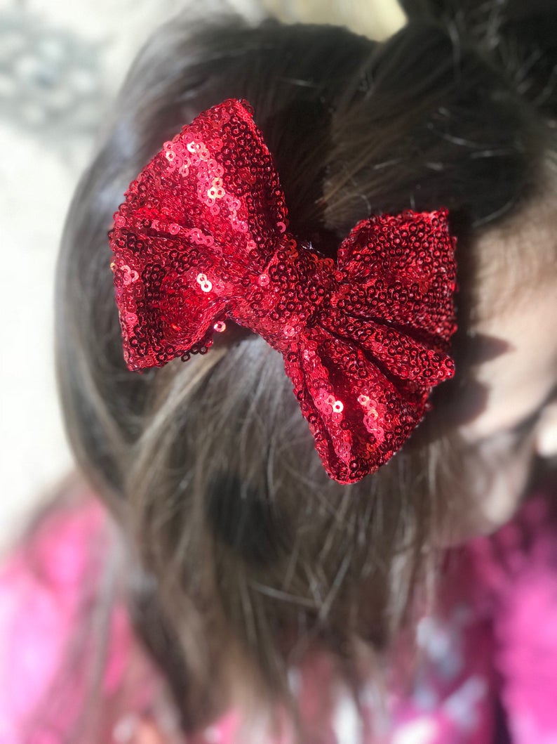 Red Bow Baby Girl Red Bow Hair Clip Sparkly Baby Hair Bow Etsy