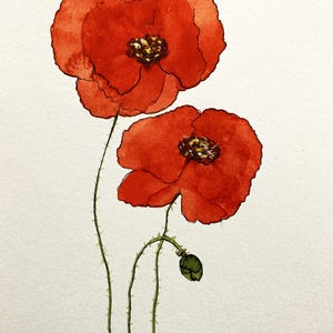 Poppy Wildflower Poppies Watercolor Original Art