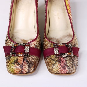 Pink Shoes US7 EU37 UK5 Rhinestone Pumps Vintage Heeled Pumps Pink Shoes For Women Snakeskin Shoes