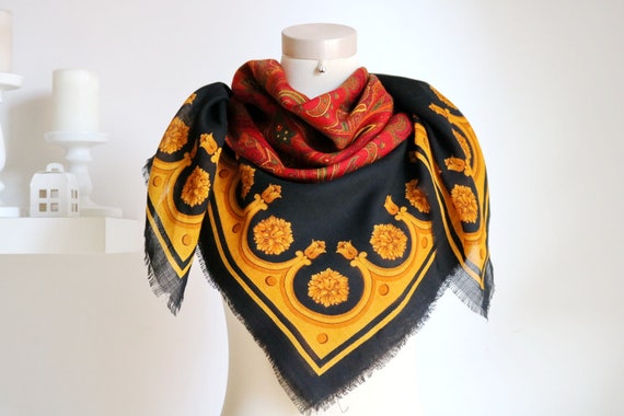 Italy vintage scarf wool scarf black red scarf Pai